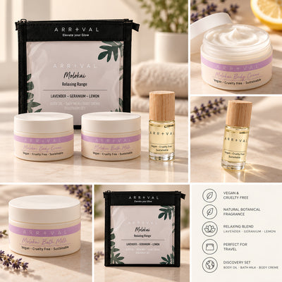 Arrival Molokai body care discovery set photographed for AeroSpa