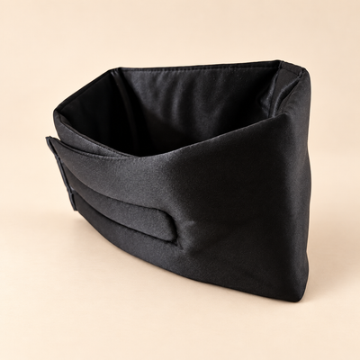 Silken Slumber mulberry silk sleep mask — wide padded wraparound band and back view