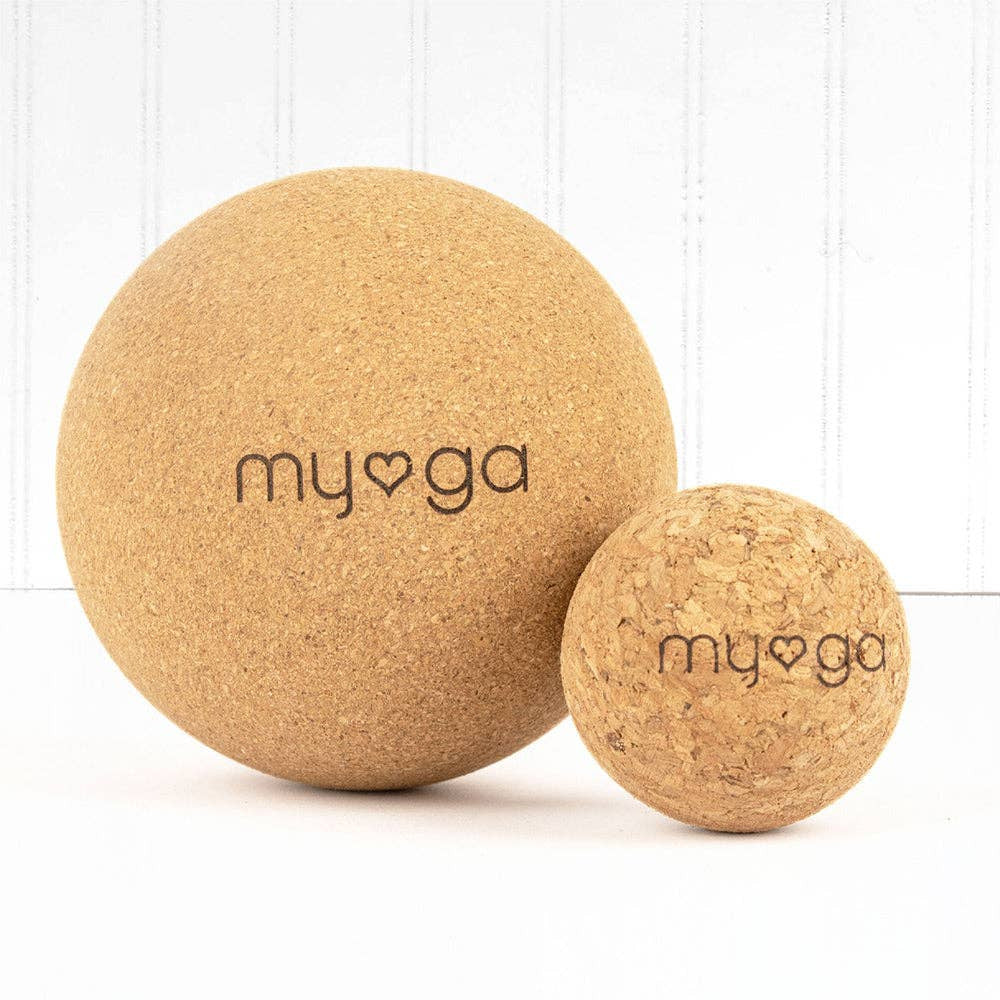 Myga natural cork massage balls in 5cm and 10cm sizes