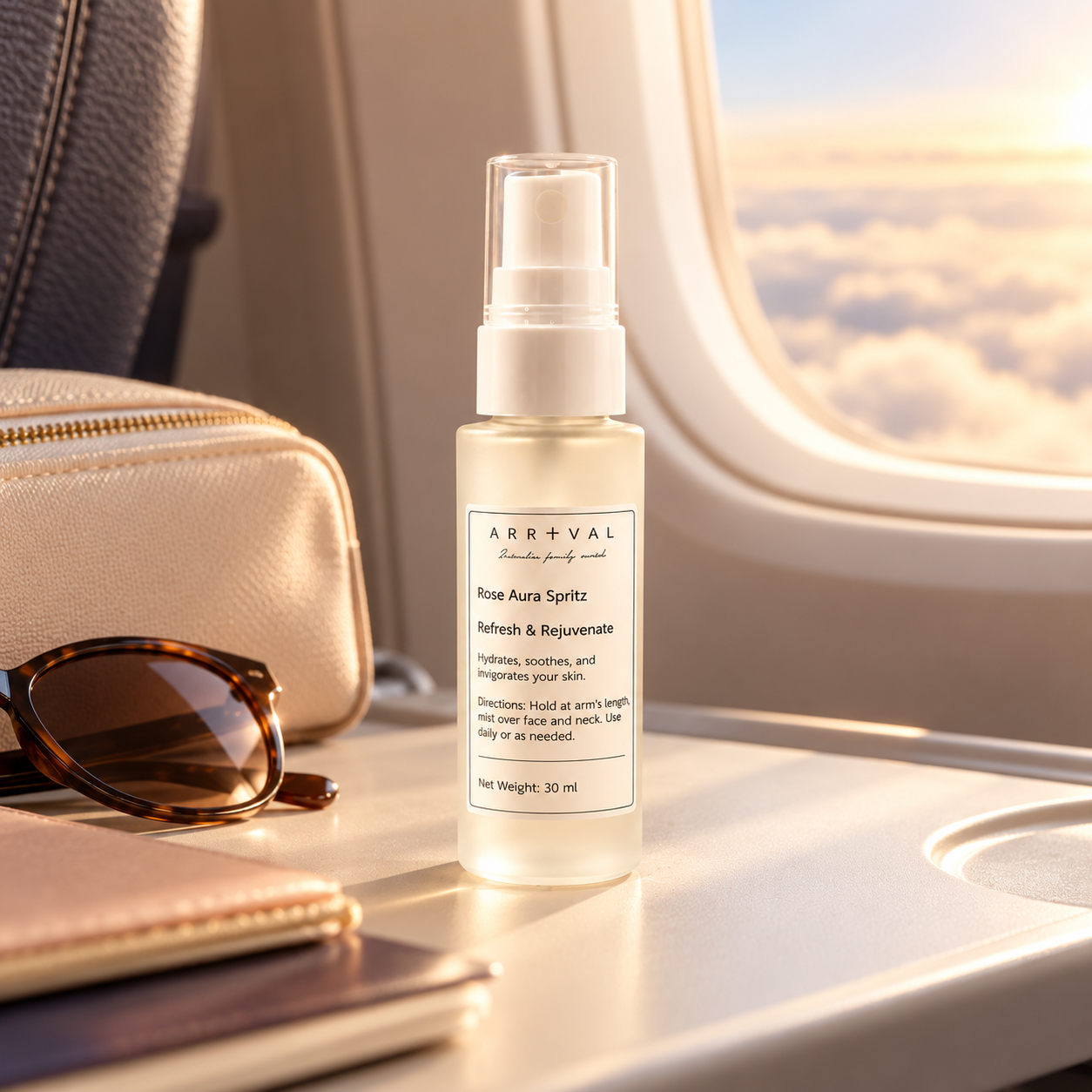 Arrival Rose Aura Spritz refreshing facial mist styled for travel