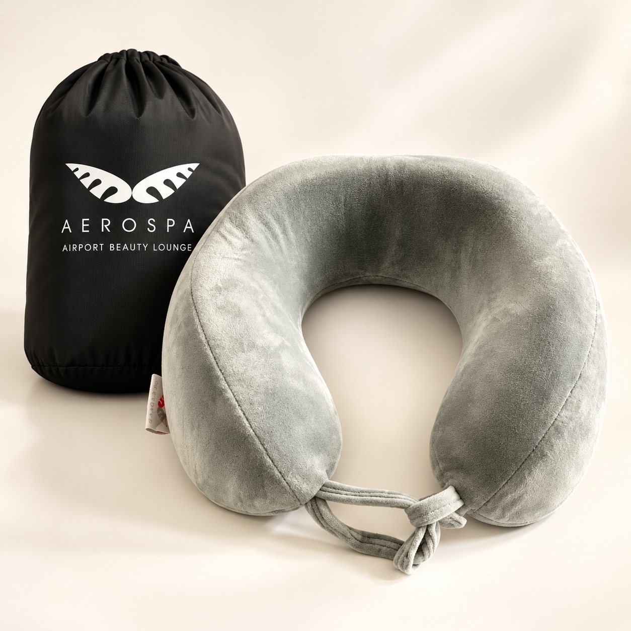 AeroSpa grey memory foam travel neck pillow with adjustable fastening