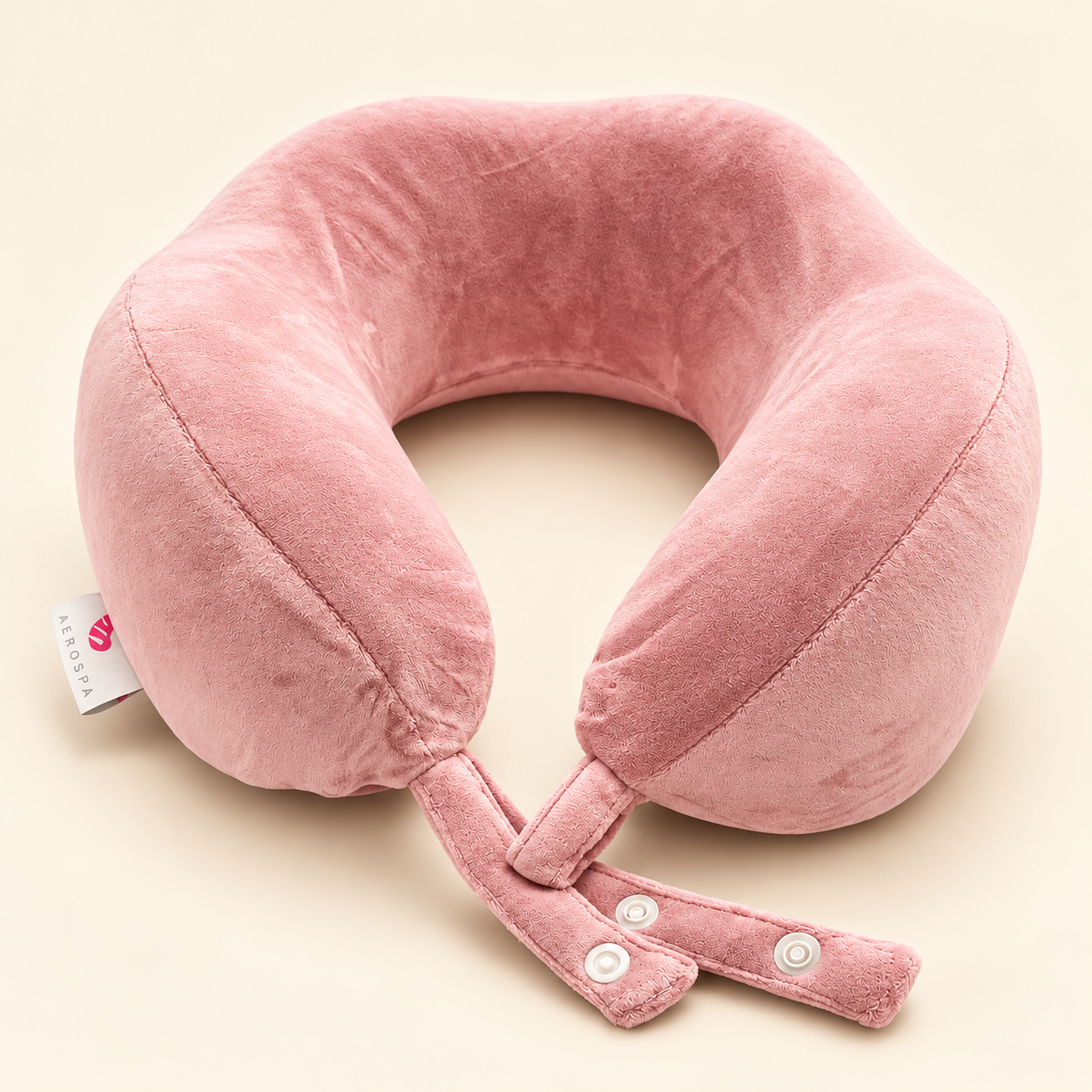 AeroSpa soft pink memory foam travel neck pillow with plush velvet cover